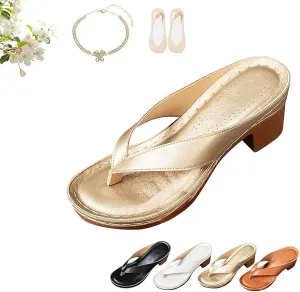 Women's Solid Color Summer Chunky Heel Sandals, Slip on Open Toe Square Toe Comfortable Heeled Sandals Mules for Women Block Flip Flops Heeled Sandals