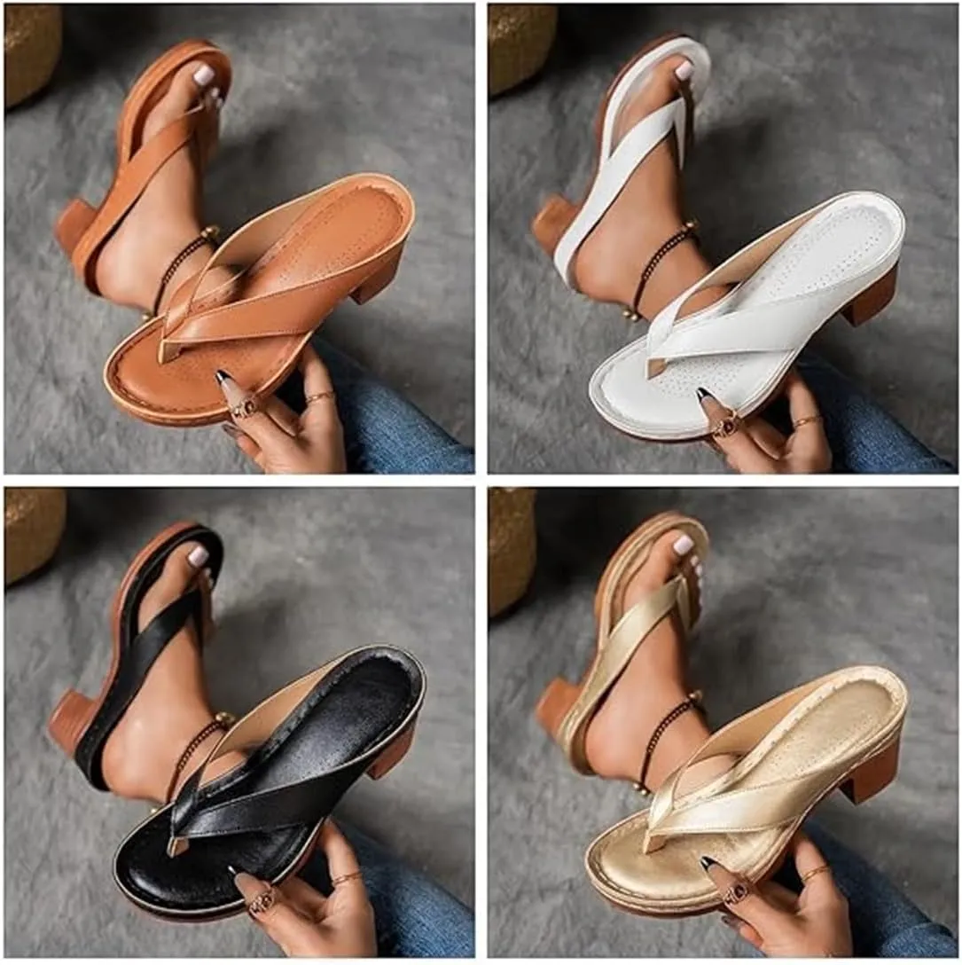 Women's Solid Color Summer Chunky Heel Sandals, Slip on Open Toe Square Toe Comfortable Heeled Sandals Mules for Women Block Flip Flops Heeled Sandals