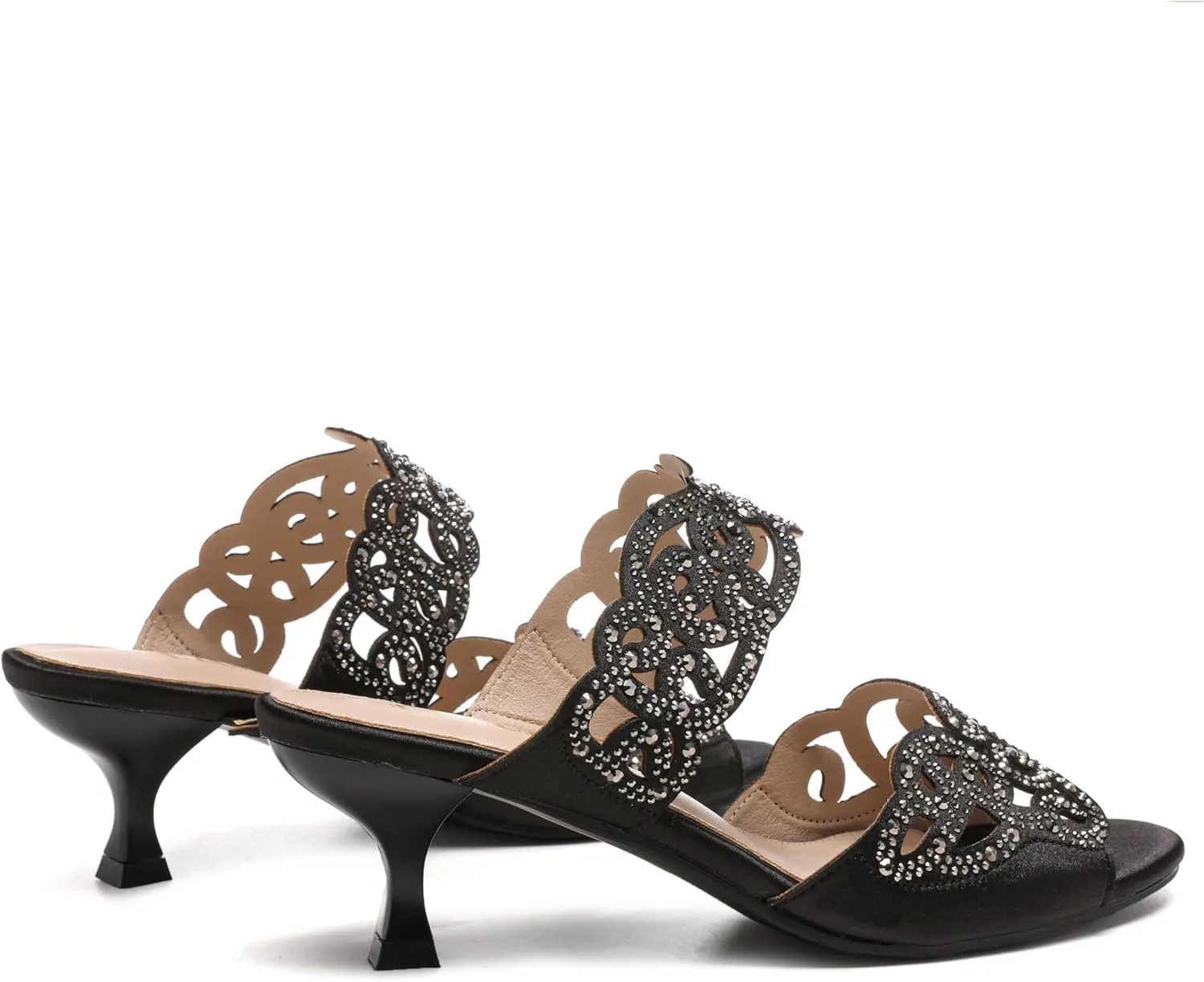 Womens Sparkly Kitten Heel Sandals,Ladies Summer Rhinestones Glitter Wedding Evening Slides Double Strap Dressy Casual Bling Low Heel Slip on Party Trendy Fancy Memory Foam Comfortable Shoe