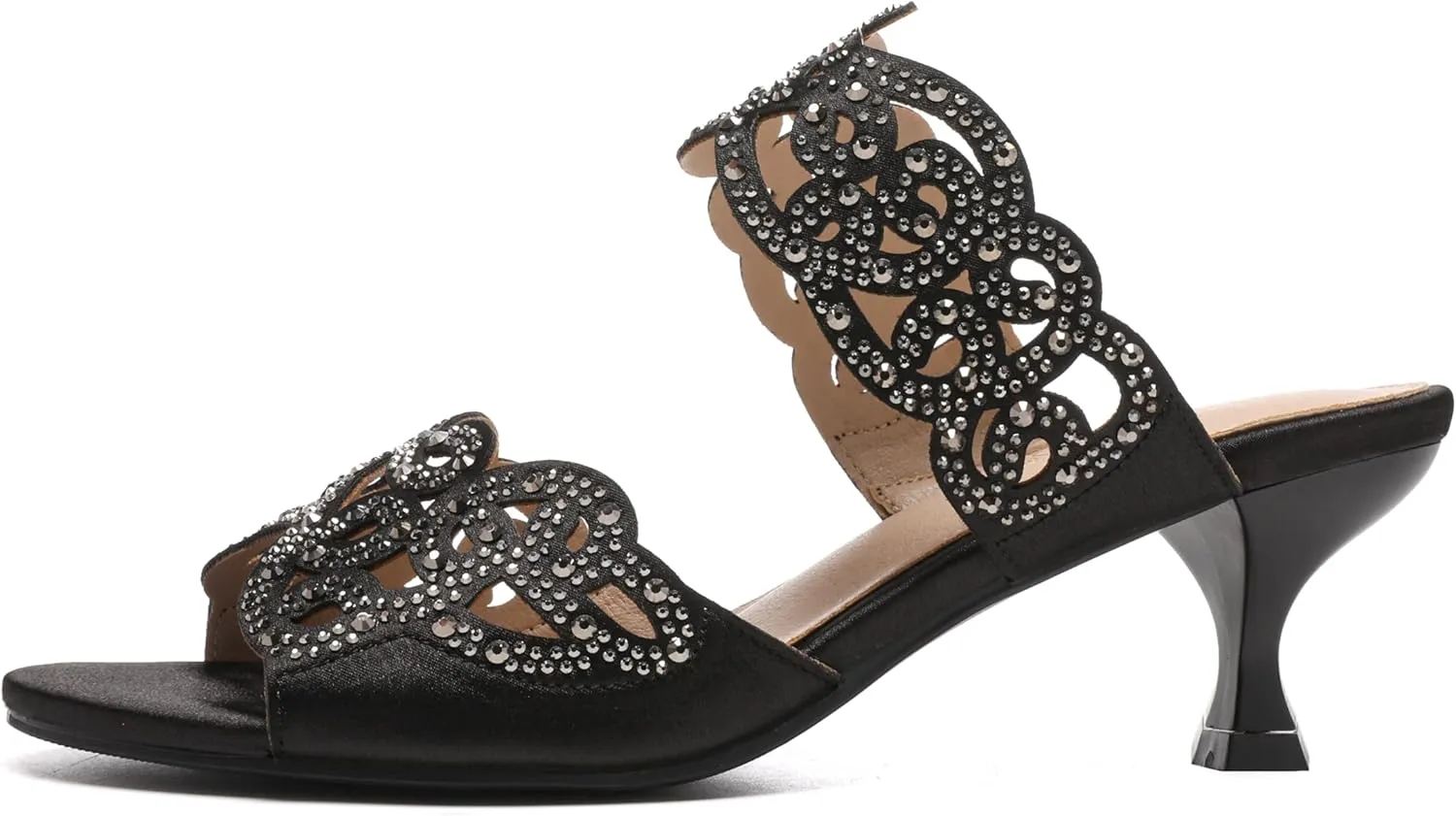 Womens Sparkly Kitten Heel Sandals,Ladies Summer Rhinestones Glitter Wedding Evening Slides Double Strap Dressy Casual Bling Low Heel Slip on Party Trendy Fancy Memory Foam Comfortable Shoe