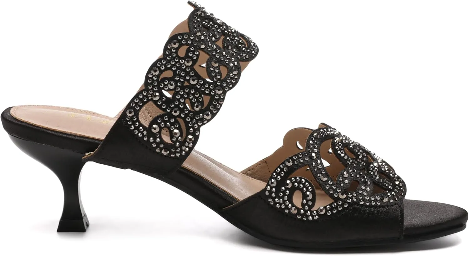 Womens Sparkly Kitten Heel Sandals,Ladies Summer Rhinestones Glitter Wedding Evening Slides Double Strap Dressy Casual Bling Low Heel Slip on Party Trendy Fancy Memory Foam Comfortable Shoe