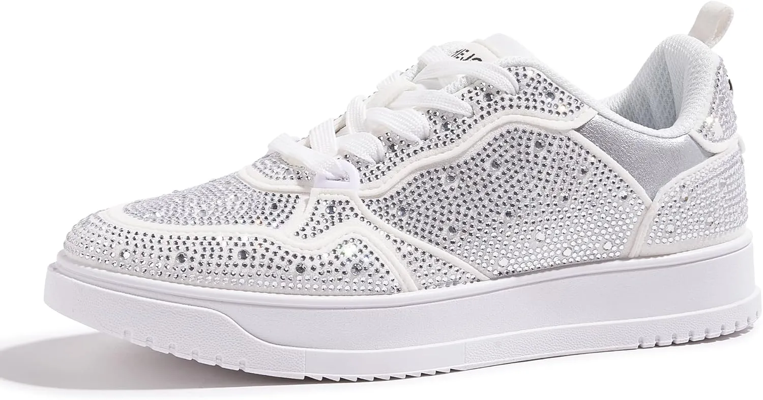Women's Sparkly Rhinestone Sneakers Comfortable Athletic Glitter Platform Tennis Shoes for Casual, Gym & Fashion Outfits
