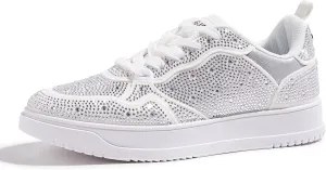 Women's Sparkly Rhinestone Sneakers Comfortable Athletic Glitter Platform Tennis Shoes for Casual, Gym & Fashion Outfits