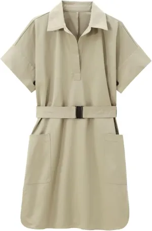 Women's Spring Polo Collar Short Sleeve Midi Dress Simple Office A-Line