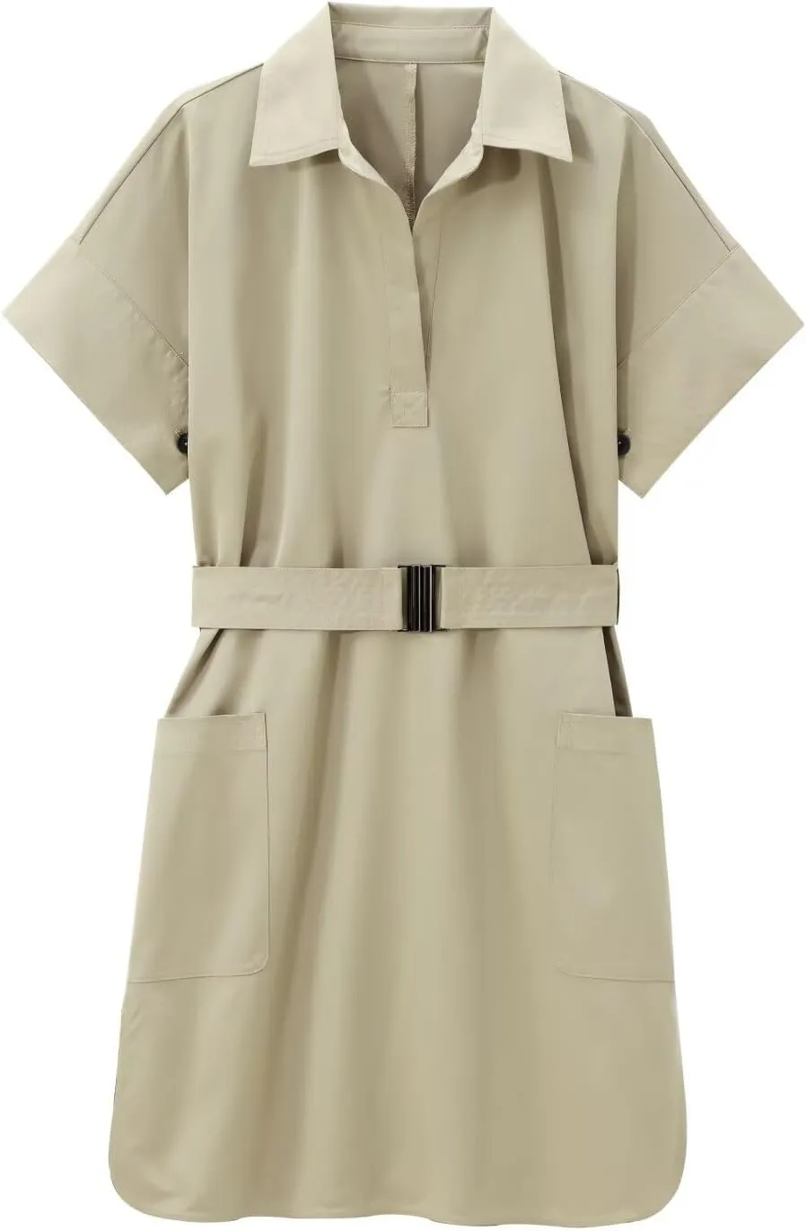 Women's Spring Polo Collar Short Sleeve Midi Dress Simple Office A-Line