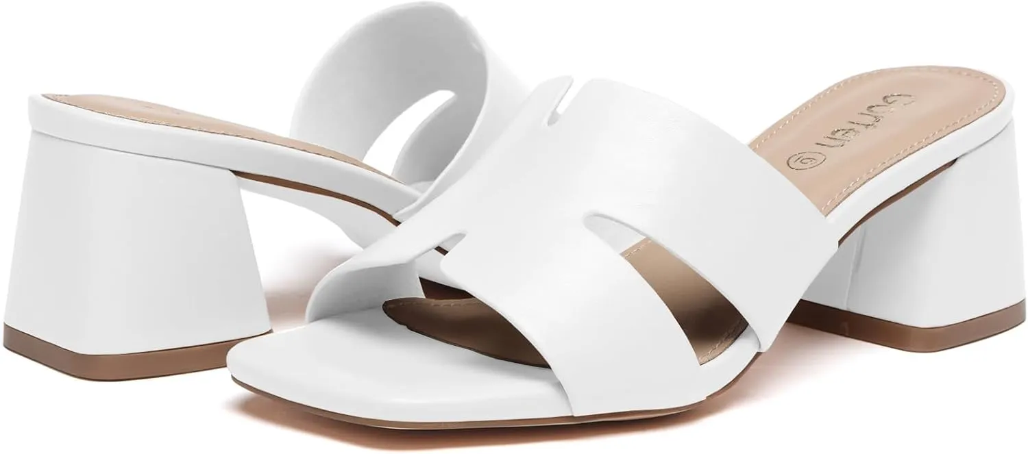 Women's Square Open Toe Sandals Low Block Chunky Heel Slip on Comfortable Casual Sandals for Daily Wear