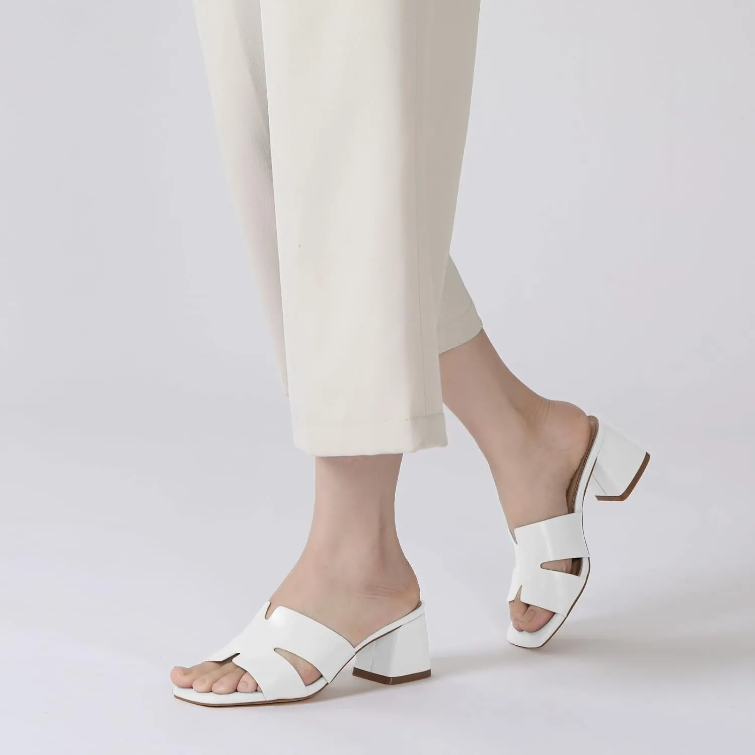 Women's Square Open Toe Sandals Low Block Chunky Heel Slip on Comfortable Casual Sandals for Daily Wear