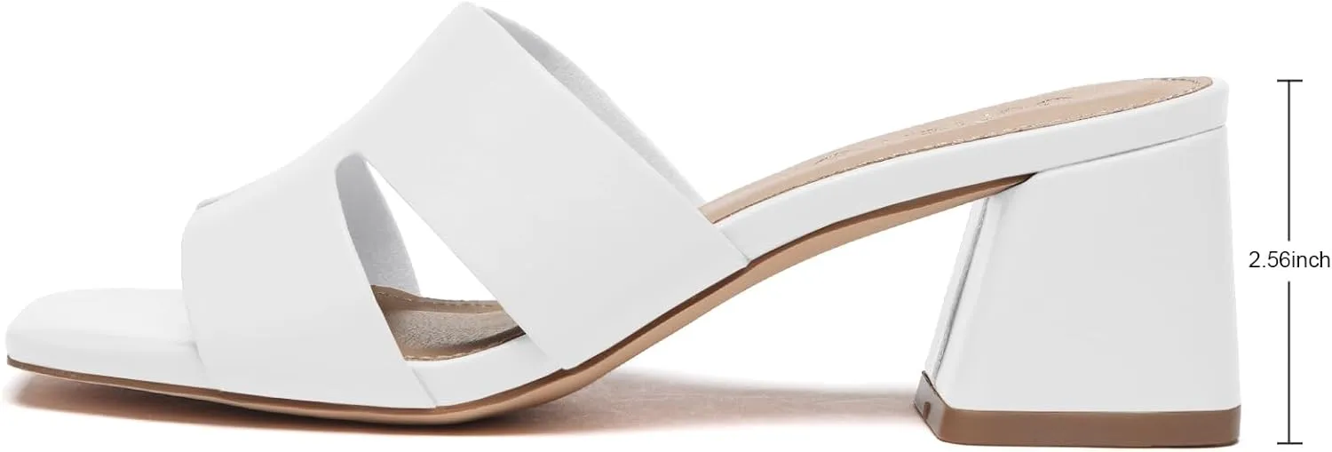 Women's Square Open Toe Sandals Low Block Chunky Heel Slip on Comfortable Casual Sandals for Daily Wear