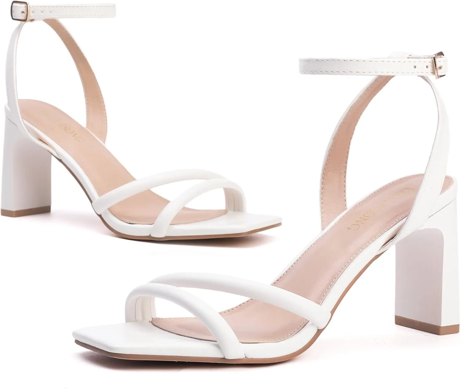 Womens Strappy Heeled Sandals Square Open Toe Chunky High Heels Strappy Ankle Buckle Pump Sandals Sexy Dress Party Shoes
