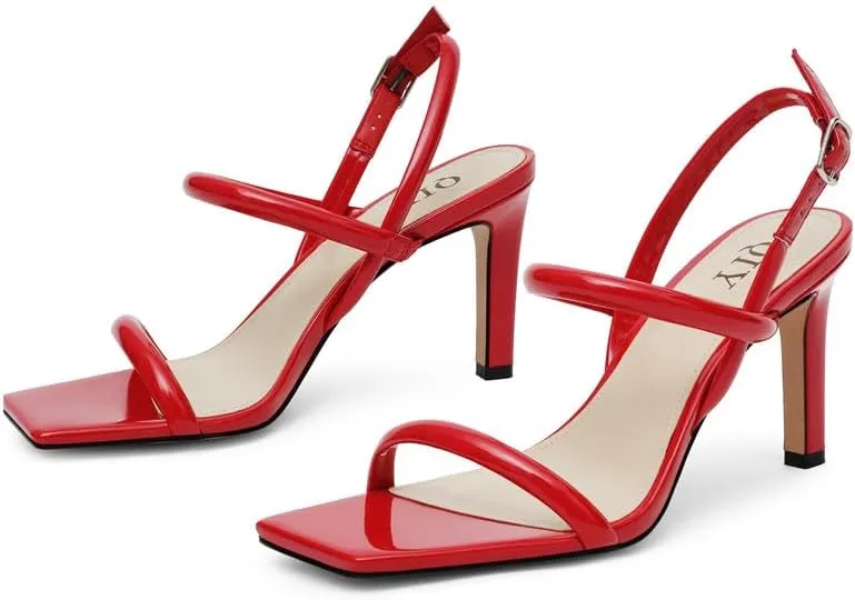 Womens Strappy Sandals Open Toe Ankle Strap Heeled Sandals Square Toe High Heels for Women