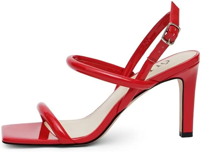 Womens Strappy Sandals Open Toe Ankle Strap Heeled Sandals Square Toe High Heels for Women