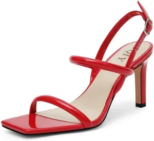 Womens Strappy Sandals Open Toe Ankle Strap Heeled Sandals Square Toe High Heels for Women