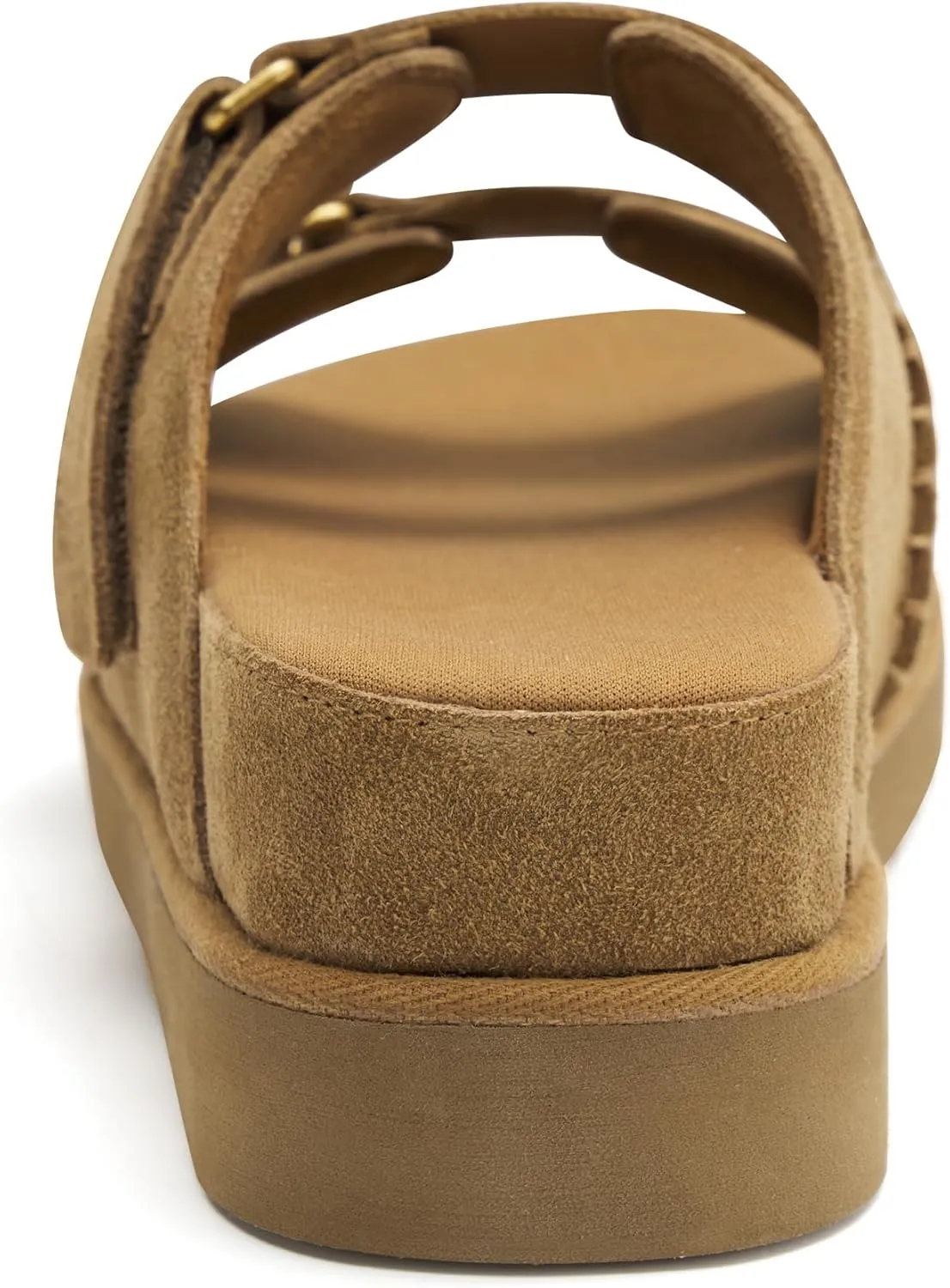 Women's Suede Leather Platform Sandals Adjustable Double Straps EVA Outsole Slip on Slide Sandals Open Toe Softness Fashionable