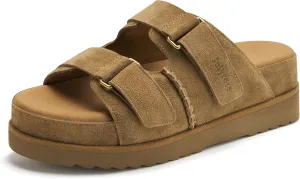 Women's Suede Leather Platform Sandals Adjustable Double Straps EVA Outsole Slip on Slide Sandals Open Toe Softness Fashionable