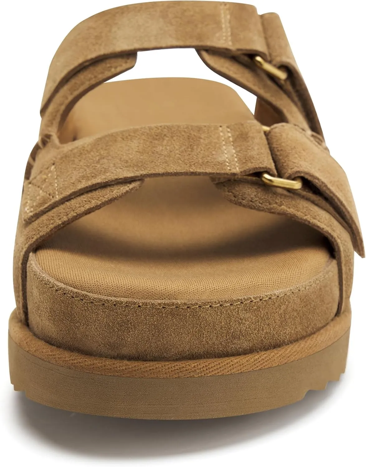Women's Suede Leather Platform Sandals Adjustable Double Straps EVA Outsole Slip on Slide Sandals Open Toe Softness Fashionable