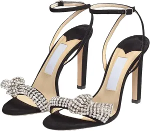 Women's Summer Crystal Gladiator Sandals, Ankle Strap High Heels Red Bridal Wedding Black Rhinestone