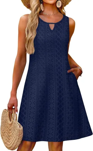 Womens Sundresses 2025 Beach Cover Ups Casual Sleeveless Dress with Pockets Ladies Summer Vacation Outfits