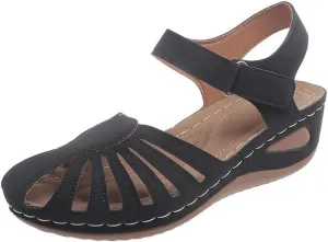 Women's Wedge Heels Ankle Strap Low Summer Sandals Closed Toe Hollow Out Orthopedic Bohemia Fishmouth Wedges Sandal Hollow Out Strap Comfy Outdoor Beach Athletic Shoes