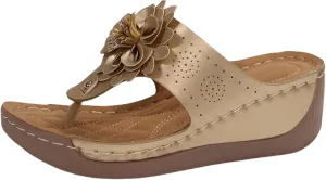 Womens Wedge Sandals Flower Low Heel Orthopedic Platform for Summer Dressy Comfortable Clip Toe Lightweight Slippers Arch Support Casual Slip On Open 2025 Flat Non-Slip Beach Dress Shoes
