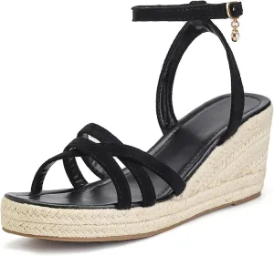 Women's Wedge Sandals Summer Espadrille Casual Strappy Braided Heels - Comfortable Versatile Open Toe Design with Ankle Strap for Dressy Outfits