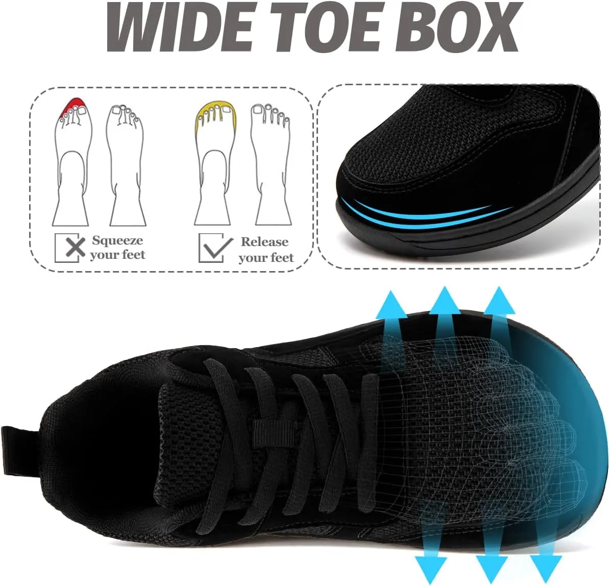 Women's Wide Toe Box Barefoot Sneakers Slip On Shoes Non Slip Running Sneakers Jogging Shoes