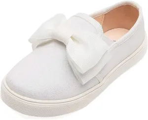 WUIWUIYU Girls Toddlers School Uniform Shoes Loafers Sneakers Slip on Bow Sparkly Walking Casual Glitter Shoe Flats
