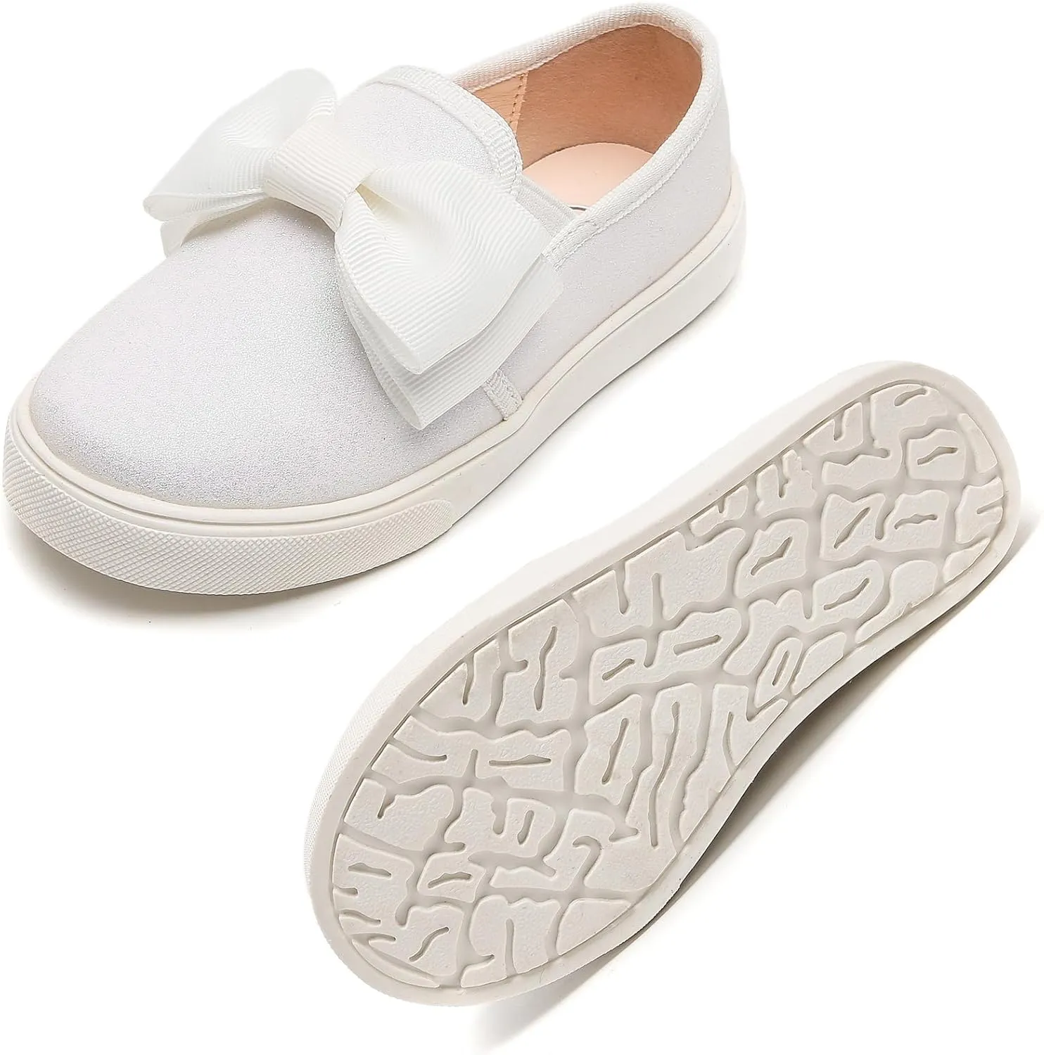 WUIWUIYU Girls Toddlers School Uniform Shoes Loafers Sneakers Slip on Bow Sparkly Walking Casual Glitter Shoe Flats