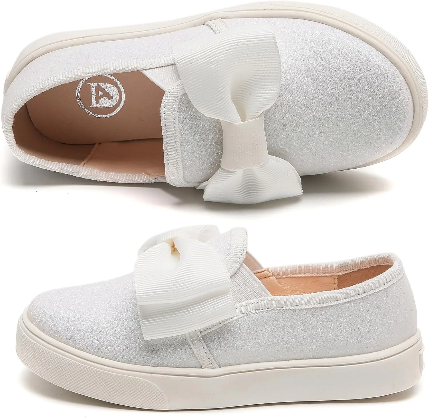 WUIWUIYU Girls Toddlers School Uniform Shoes Loafers Sneakers Slip on Bow Sparkly Walking Casual Glitter Shoe Flats