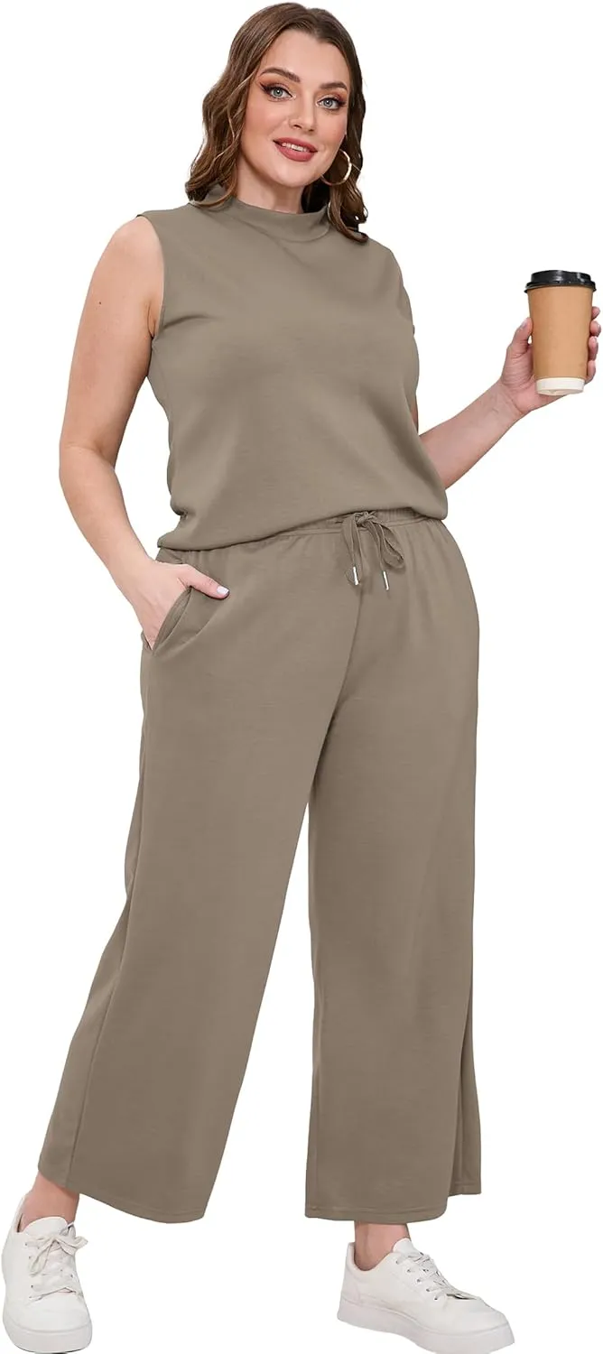 XIEERDUO Two Piece Sets for Women Summer Lounge Sets Beach Vacation Travel Outfits Casual Wide Leg Pants Matching Sets