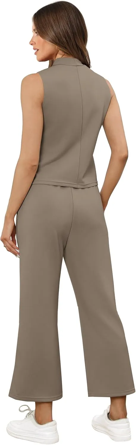 XIEERDUO Two Piece Sets for Women Summer Lounge Sets Beach Vacation Travel Outfits Casual Wide Leg Pants Matching Sets