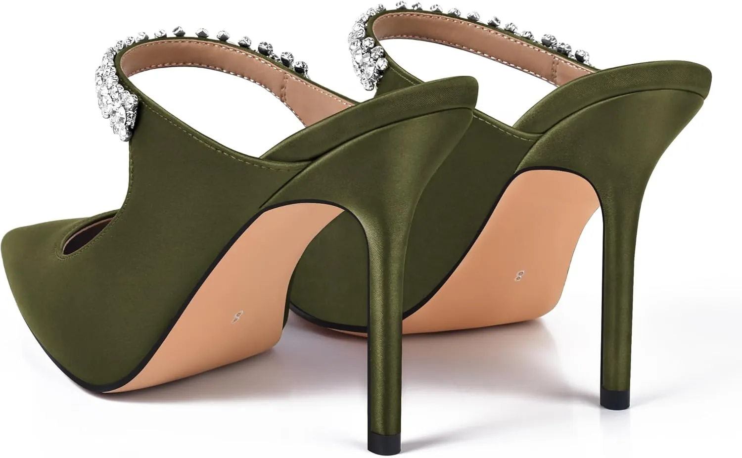 XINIUNIU Heeled Mules for Women Rhinestone Heels Pointed Toe Slip On 4 Inch Stiletto Closed Toe Sandals Dress Wedding Pump Shoes