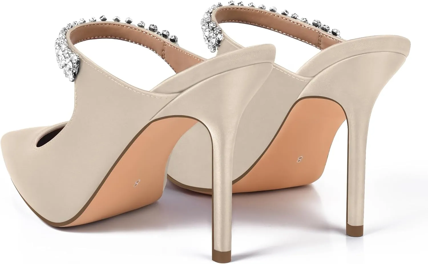 XINIUNIU Heeled Mules for Women Rhinestone Heels Pointed Toe Slip On 4 Inch Stiletto Closed Toe Sandals Dress Wedding Pump Shoes