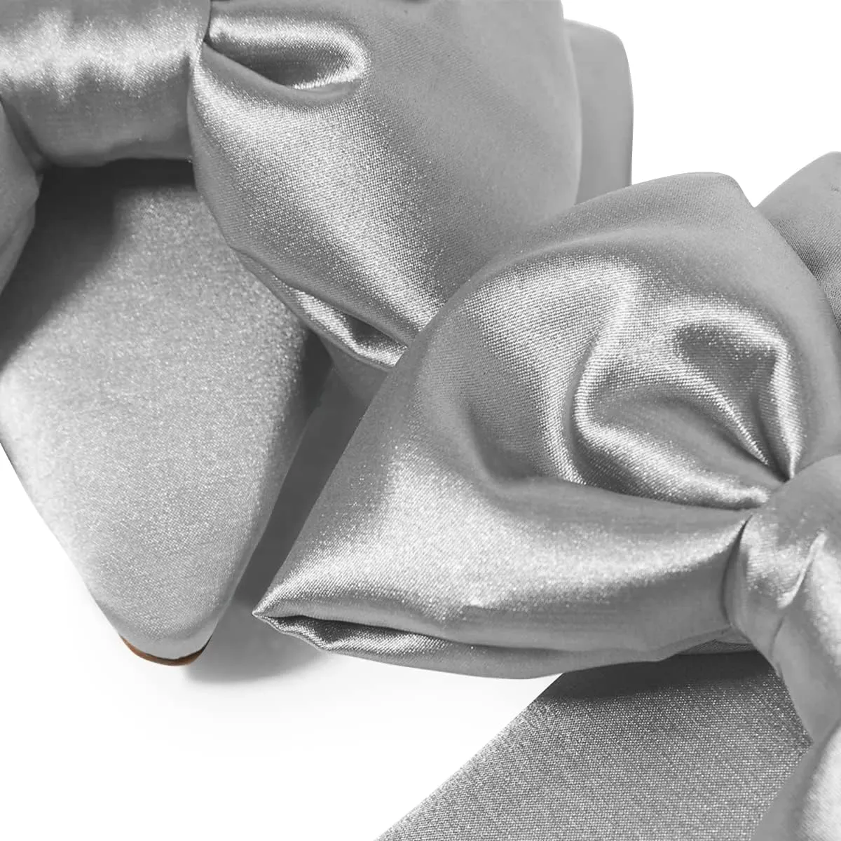 XYD Women Kitten Heel Mules Slip On Dress Sandals with Bows Pointed Toe Low Heel Satin Slippers Wedding Party Casual Shoes