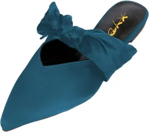 XYD Women's Flats Mules Pointy Toe Dressy Satin Bows Slip On Single Strap Wedding Party Holidays Sandal Shoes