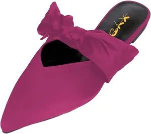 XYD Women's Flats Mules Pointy Toe Dressy Satin Bows Slip On Single Strap Wedding Party Holidays Sandal Shoes