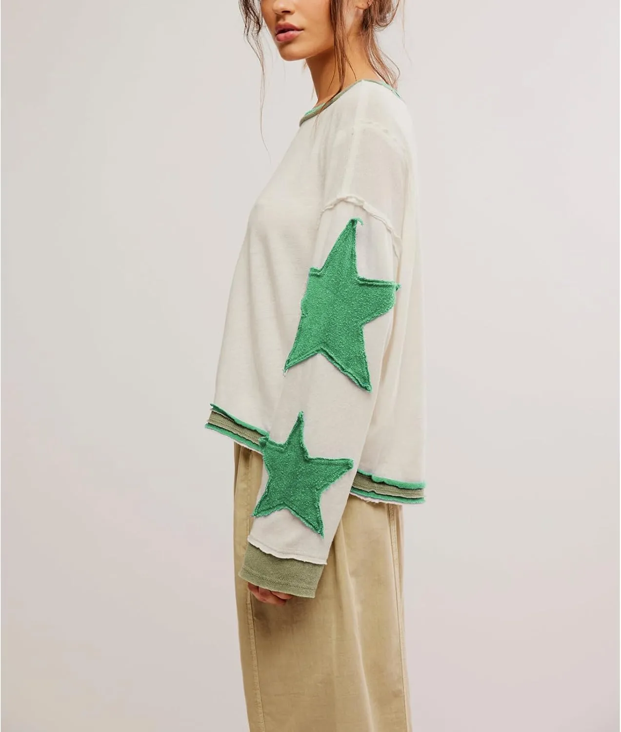 Y2k Oversized Sweatshirts Womens Long Sleeve Crewneck Cute Star Striped Graphic Hoodies Shirts Teens Girl Jacket