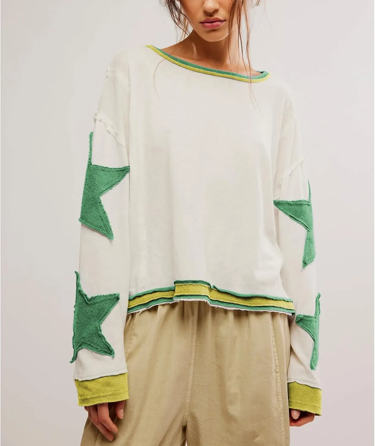 Y2k Oversized Sweatshirts Womens Long Sleeve Crewneck Cute Star Striped Graphic Hoodies Shirts Teens Girl Jacket