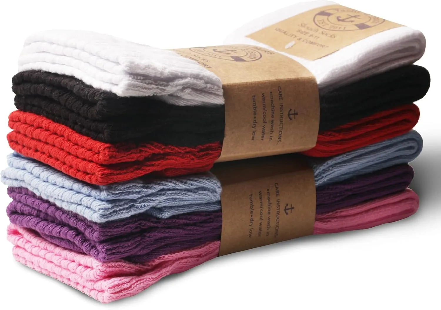 Yacht & Smith 6 Pairs Women's Scrunched Slouch Socks, Cotton Boot Socks Bulk Pack for Everyday Comfort & Style, Size 9-11