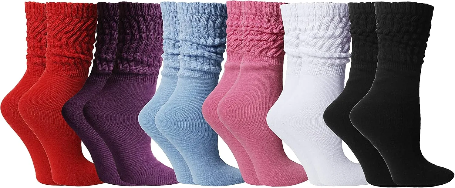 Yacht & Smith 6 Pairs Women's Scrunched Slouch Socks, Cotton Boot Socks Bulk Pack for Everyday Comfort & Style, Size 9-11