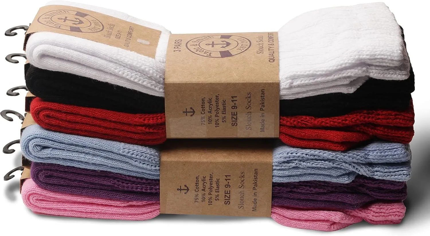 Yacht & Smith 6 Pairs Women's Scrunched Slouch Socks, Cotton Boot Socks Bulk Pack for Everyday Comfort & Style, Size 9-11