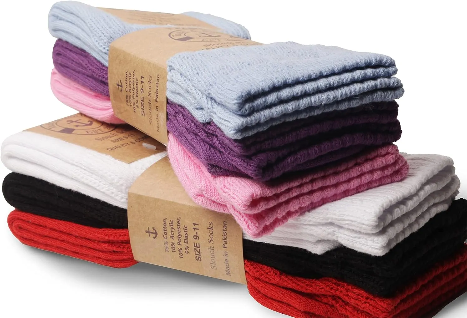 Yacht & Smith 6 Pairs Women's Scrunched Slouch Socks, Cotton Boot Socks Bulk Pack for Everyday Comfort & Style, Size 9-11