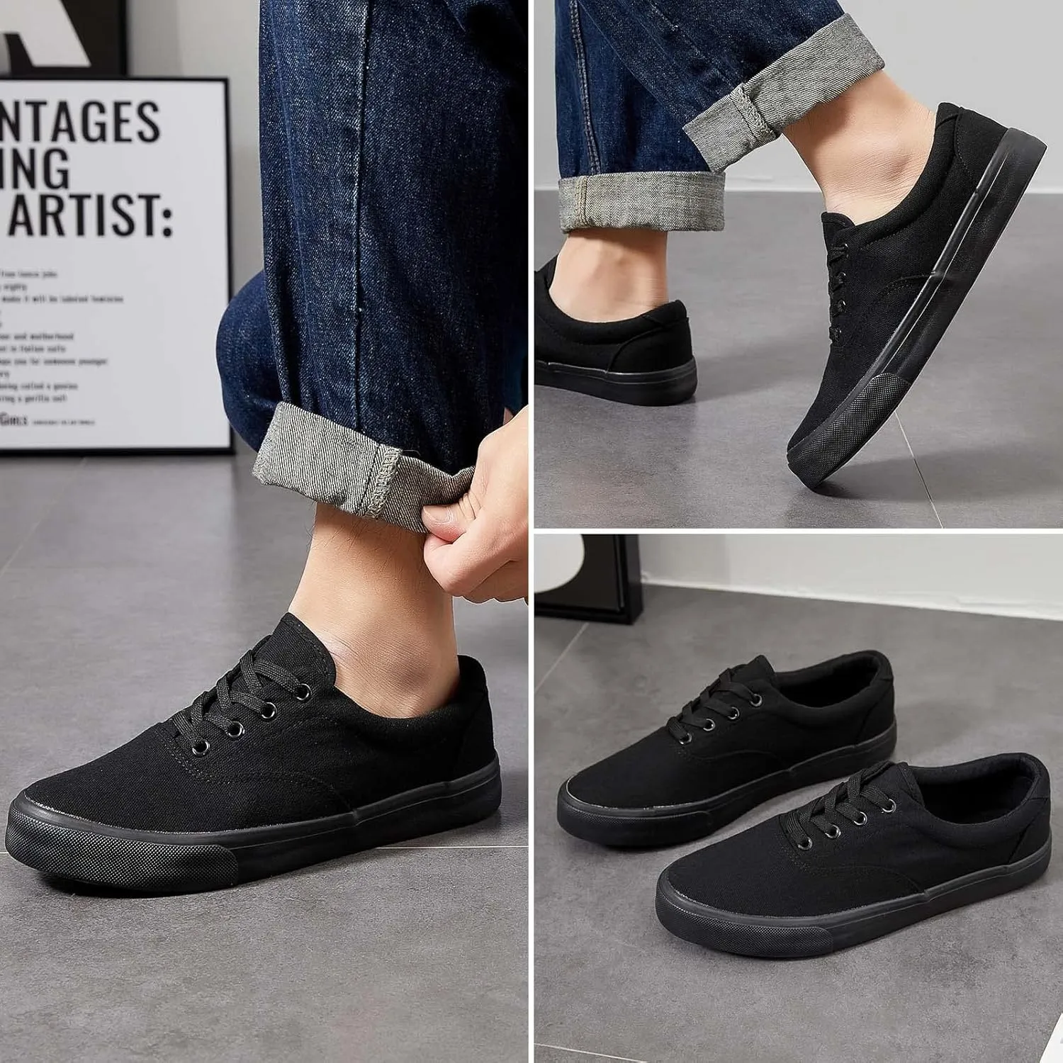 yageyan Men’s Low Top Canvas Walking Shoes Lace-up Fashion Sneakers Casual