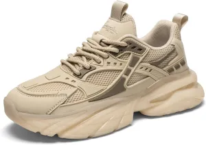 YCMM Casual Mesh Walking Shoes for Men Chunky Platform Sneakers Breathable Lace-Up Dad Style Footwear for Work Workout Everyday Use