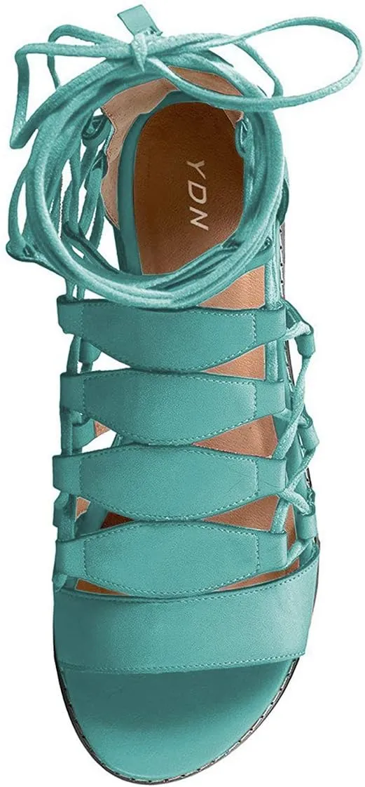 YDN Sexy Ankle High Gladiator Sandals for Women Lace up Open toe Flats Zips Shoes size 4-15 M US