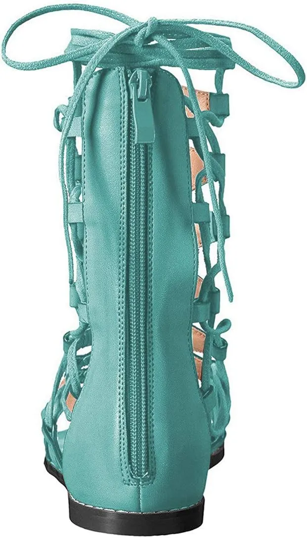 YDN Sexy Ankle High Gladiator Sandals for Women Lace up Open toe Flats Zips Shoes size 4-15 M US