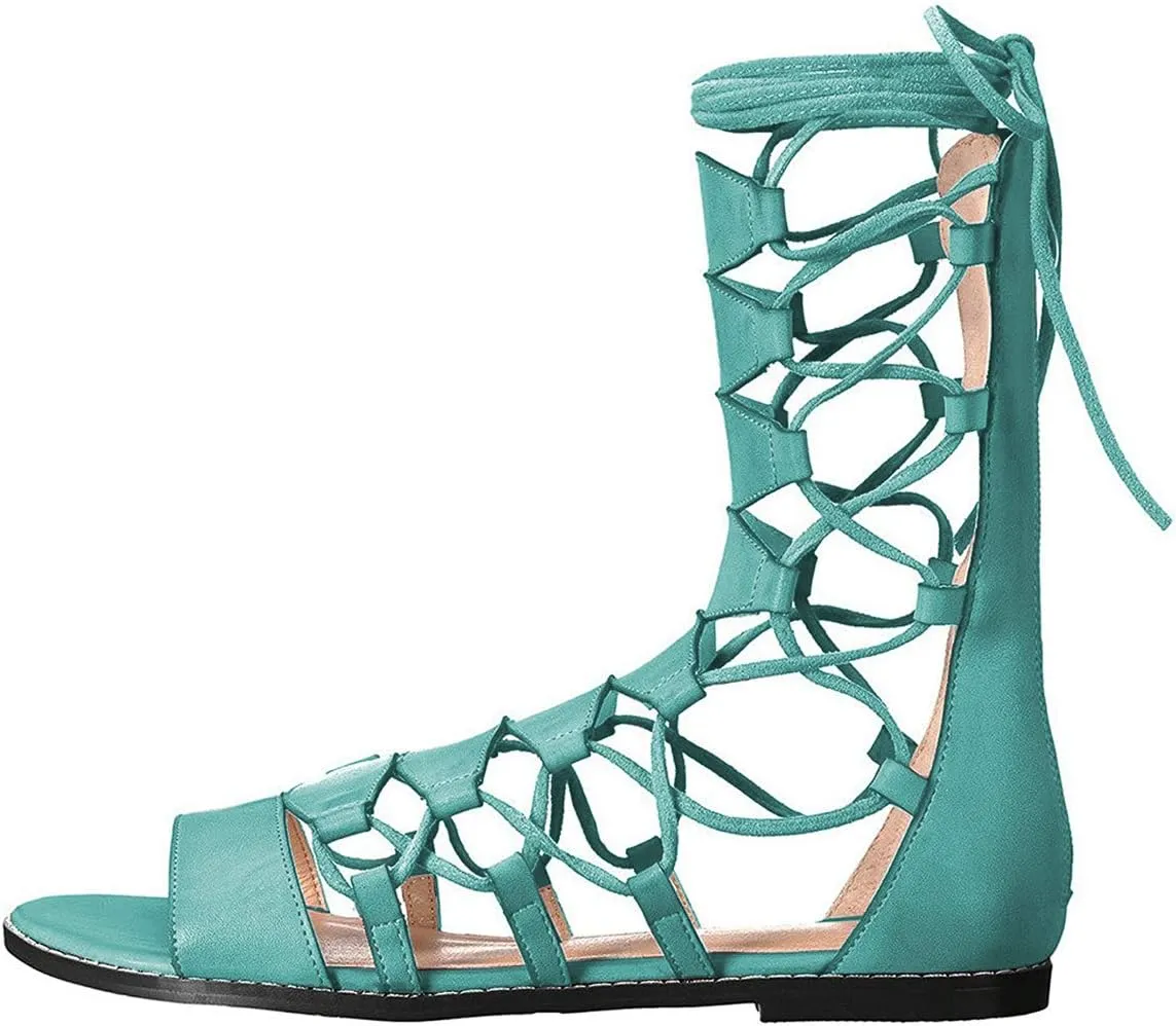 YDN Sexy Ankle High Gladiator Sandals for Women Lace up Open toe Flats Zips Shoes size 4-15 M US