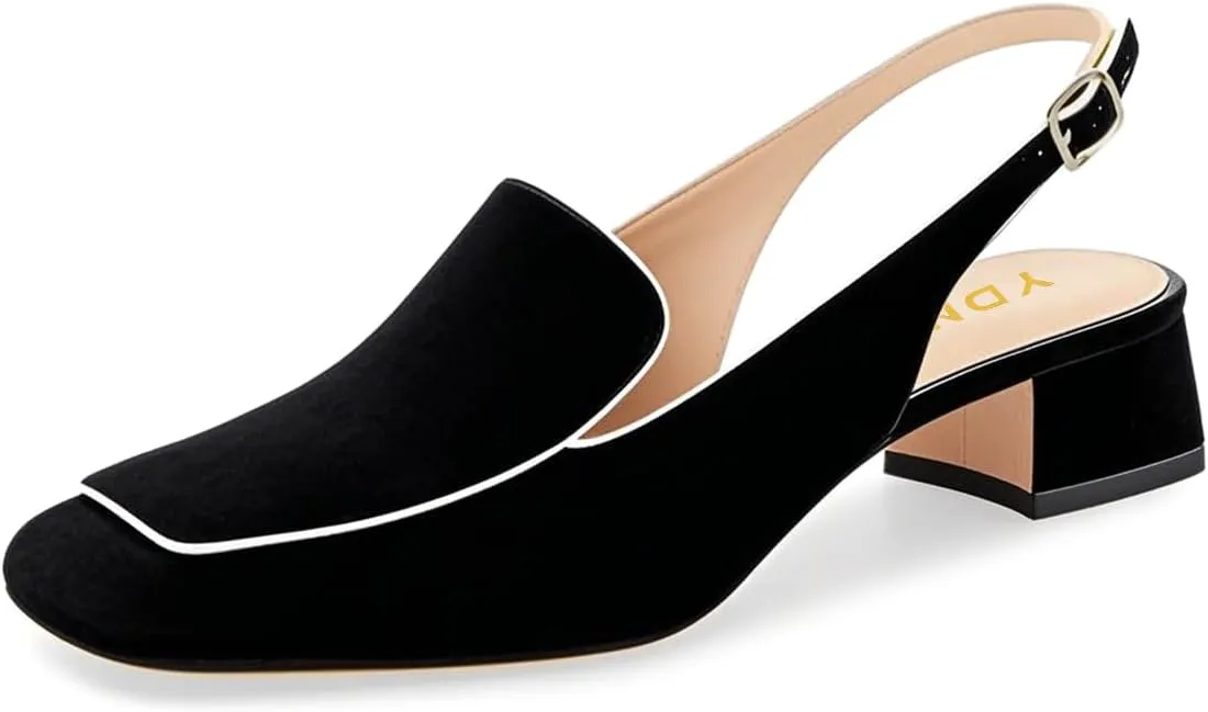 YDN Women Closed Square Toe Block Low Heels Slingback Formal Loafer Dressy Shoes Office Lady Pump Size 4-15 US