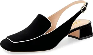 YDN Women Closed Square Toe Block Low Heels Slingback Formal Loafer Dressy Shoes Office Lady Pump Size 4-15 US