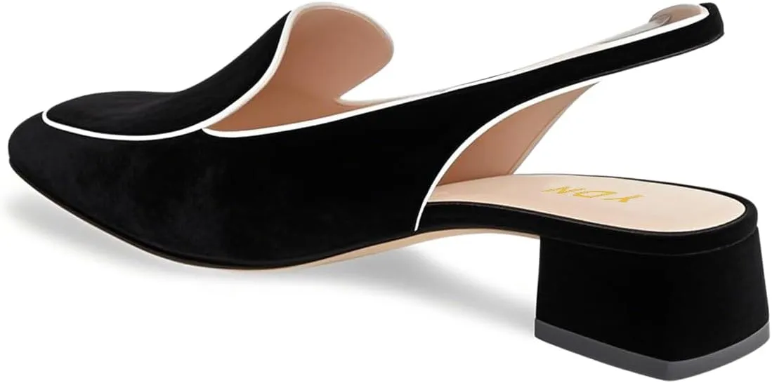 YDN Women Closed Square Toe Block Low Heels Slingback Formal Loafer Dressy Shoes Office Lady Pump Size 4-15 US