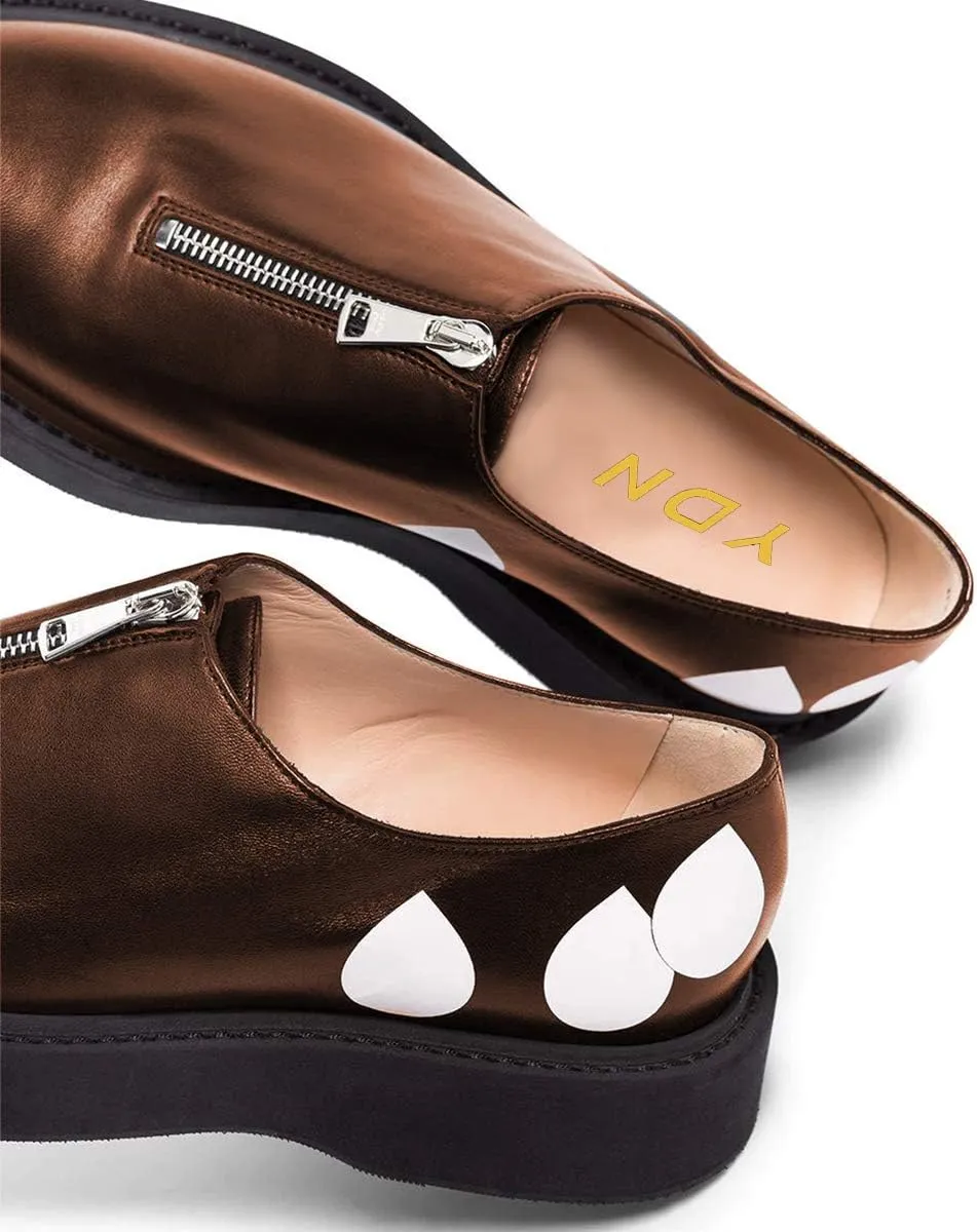 YDN Women Little Platform Loafers Cute Round Toe Leather Zip No Heel Slip-on Travel Campus Walking Shoes Size 4-15 US